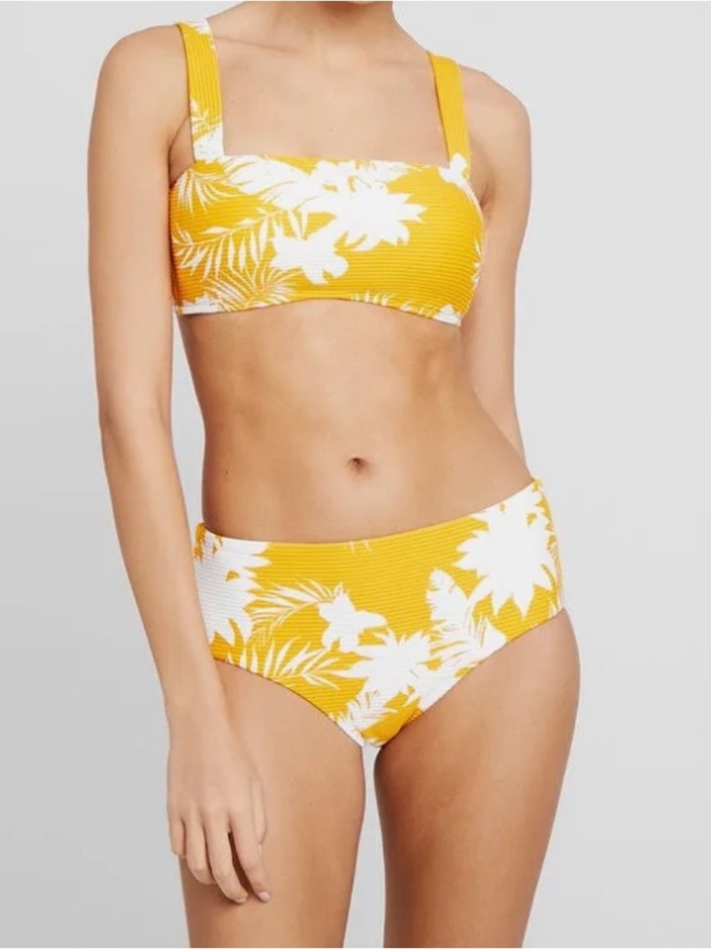 NWT, Seafolly Yellow & White Tropical Retro-Waist Bikini Set